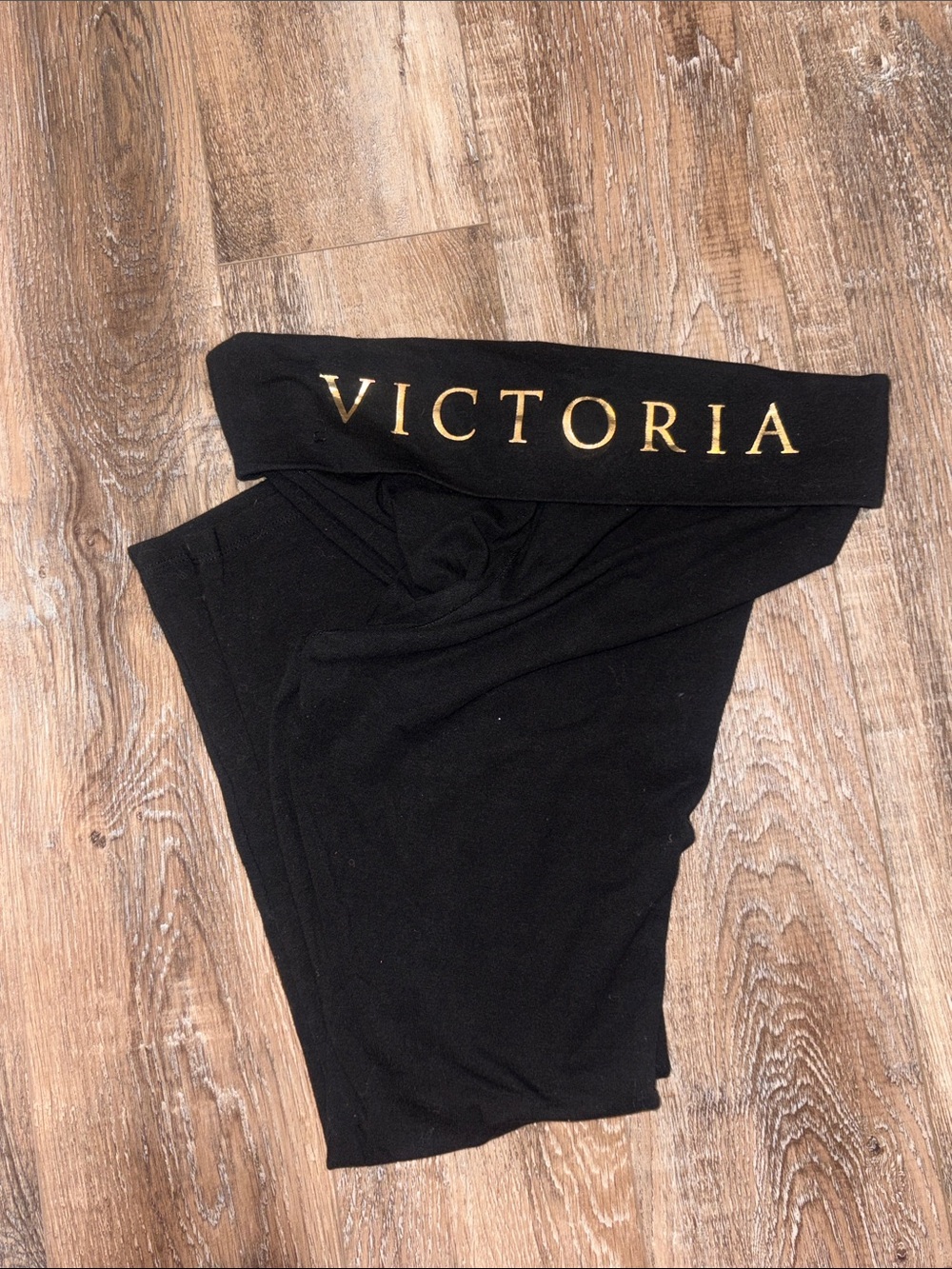 Victoria's Secret Black Leggings with Gold 'VICTORIA' Waistband